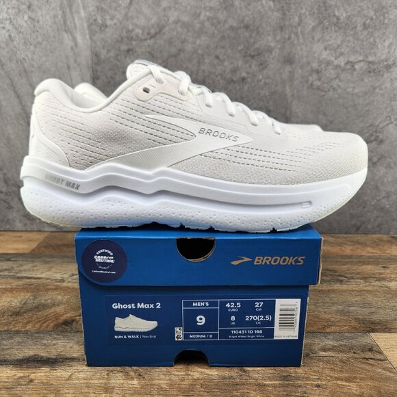 Brooks Ghost Max Size Mens Bright White Casual Walking Running Shoes